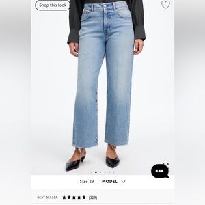 Madewell The Perfect Vintage Wide-Leg Crop Jean, Hallstead Wash, size 30